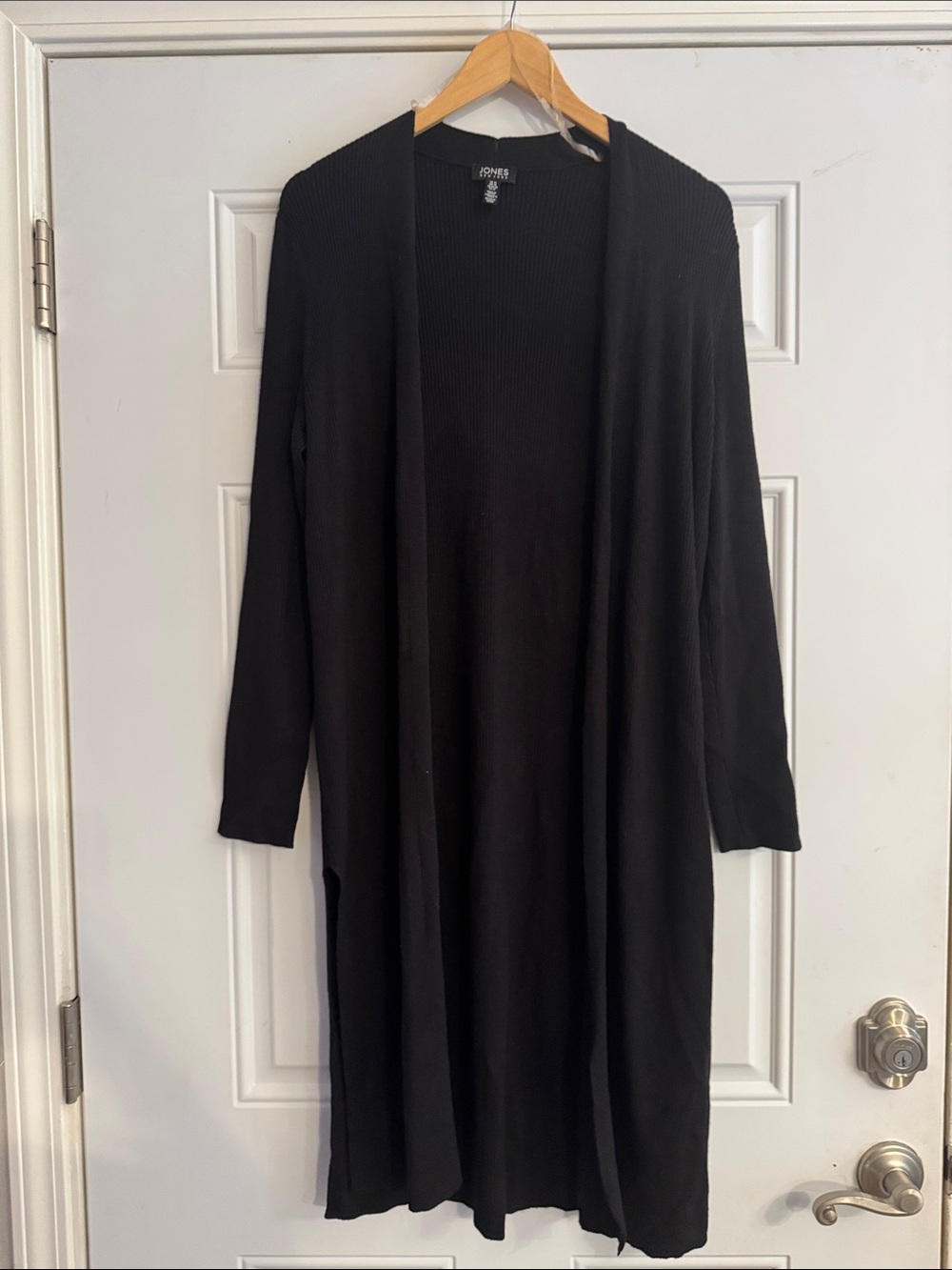 Jones New York Black Long Open-Front Duster Cardigan